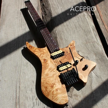 

In Stock New Arrive ACEPRO Headless Electric Guitar Double Locking System Tremolo American Ash + Burl Maple Matte Natural Color