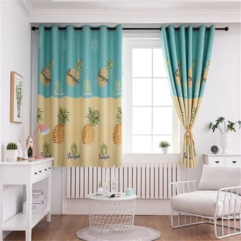 

1 Pcs Sweet Pineapple Blackout Curtain Perforated High Quality Cartoon Blackout Fabric Super Strong Shading Effect Curtain