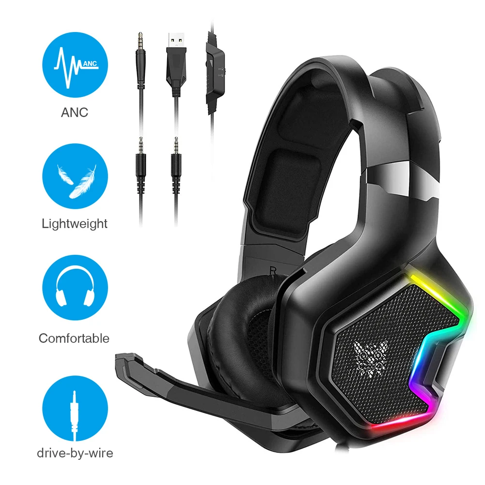 Head Mounted Headset Computer Phone Wired Headphones Gaming Headset Stereo Noise Cancelling Over Ear Headphones