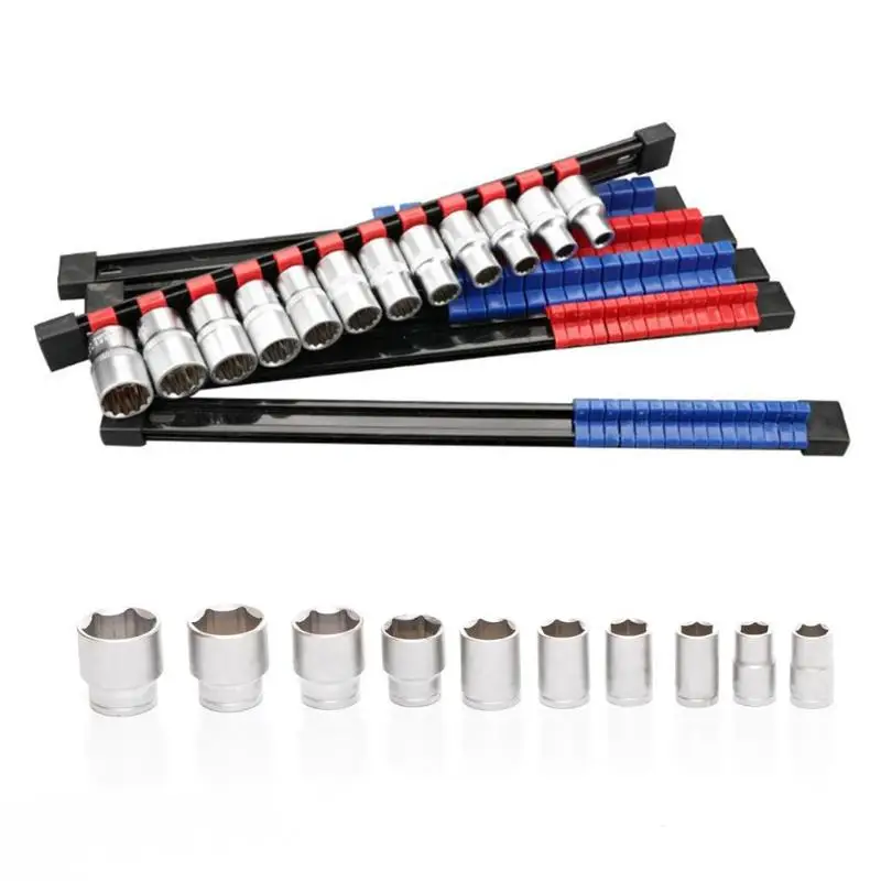 

6pcs Socket Rack Holder 1/4 3/8 1/2 Clips On Rail Tool Storage Organizer