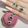 2pcs Pack 925 Sterling Silver Jewelry set halo Engagement ring round stud earring for Wedding christmas Day gift J4944-green