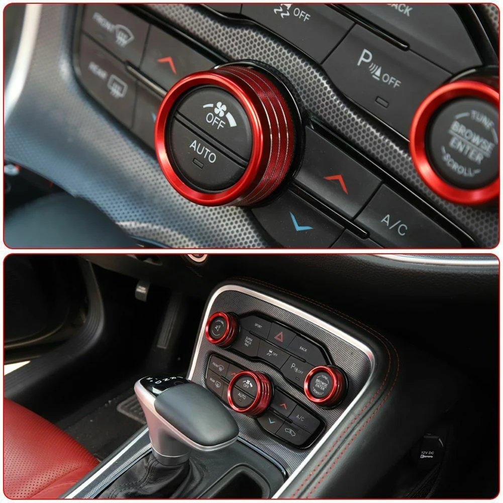 3x Алюминий AC радио управление кольцо ручка Накладка крышки для Dodge Challenger 15-19