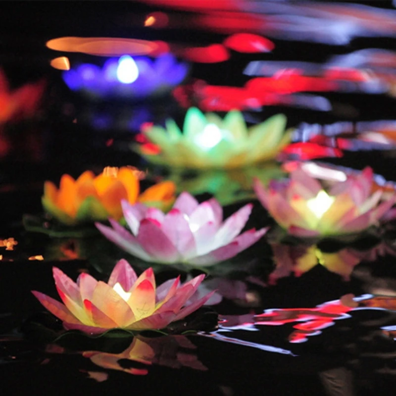 LED Solar Light LED Floating Lotus Flower Lamps On Water Swimming Pool Garden Decoration