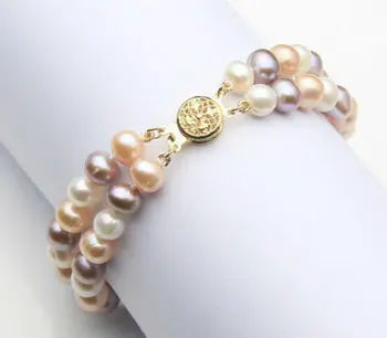 

2 ROW AAA 8-9MM SOUTH SEA Multi-Color PEARL BRACELET 7.5-8"