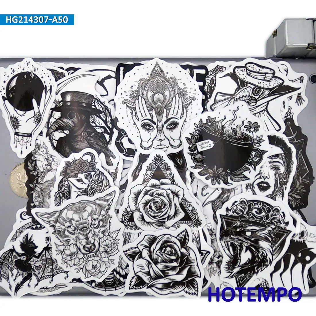 50pcs Gothic Stickers for Phone Laptop Guitar Skateboard Bike Motorcycle Car