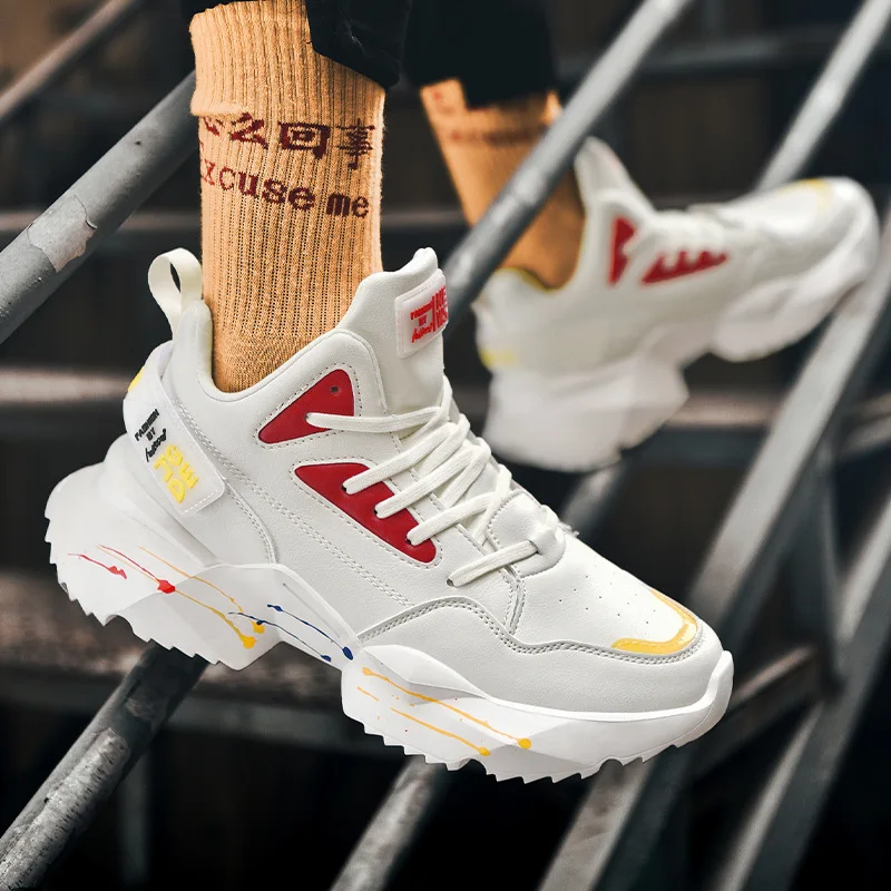 

2020 Spring New Style Korean-style Versatile Thick Bottomed White Shoes Men's Coloured Drawing Casual Sports MEN'S SHOES Cool ST