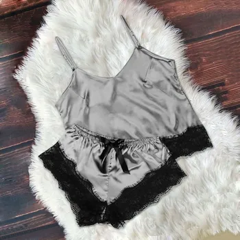

V-Neck New Pajamas Sets for Women Summer Solid Lace Splicing Fashion Pajamas Sleepwear Sets pizama damska sexowna #30