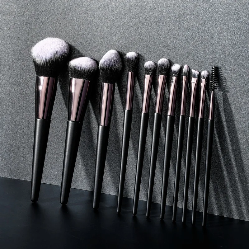 Professional 12pcs Makeup Brushes Set Powder Foundation Eyeshadow Make Up Brush Kit Cosmetics Nylon Hair Black Brushes