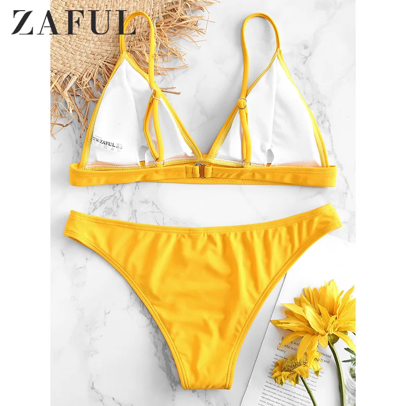 ZAFUL, бикини, сексуальный, v-образный вырез, мягкий, бикини, набор, женский купальник, на тонких бретелях, купальник, Одноцветный, летний, пляжный, купальник, Biquni
