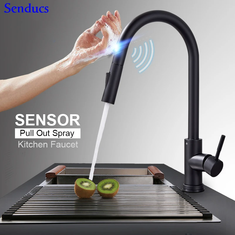 1270-A-black-touch Сенсорный кухонный кран Senducs выдвижной фильтр кухонный кран для раковины умный сенсорный чувствительный фильтр кухонный смеситель хромированный сенсорный кран - Цвет: 1270-A-black-touch
