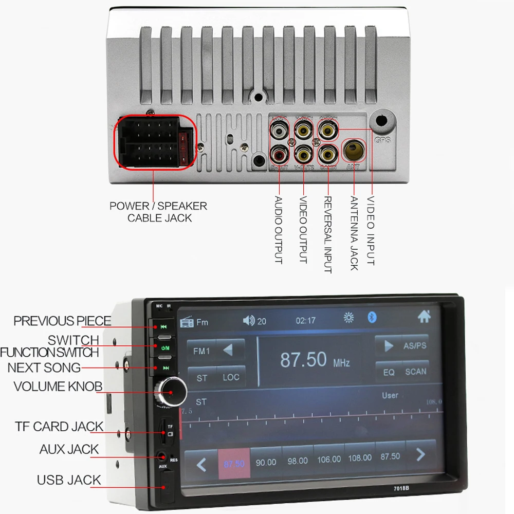 Podofo автомобильный радиоприемник 2din " HD Авторадио Bluetooth Mirrorlink сенсорный экран MP5 плеер USB FM AUX Поддержка камеры заднего вида 7018B