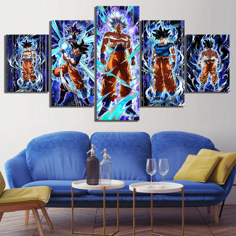 

Canvas Painting Prints Wall Art Modular Pictures 5 Panel Goku Son Ultra Instinct Dragon Ball Z Video Game Poster Home Deco Frame