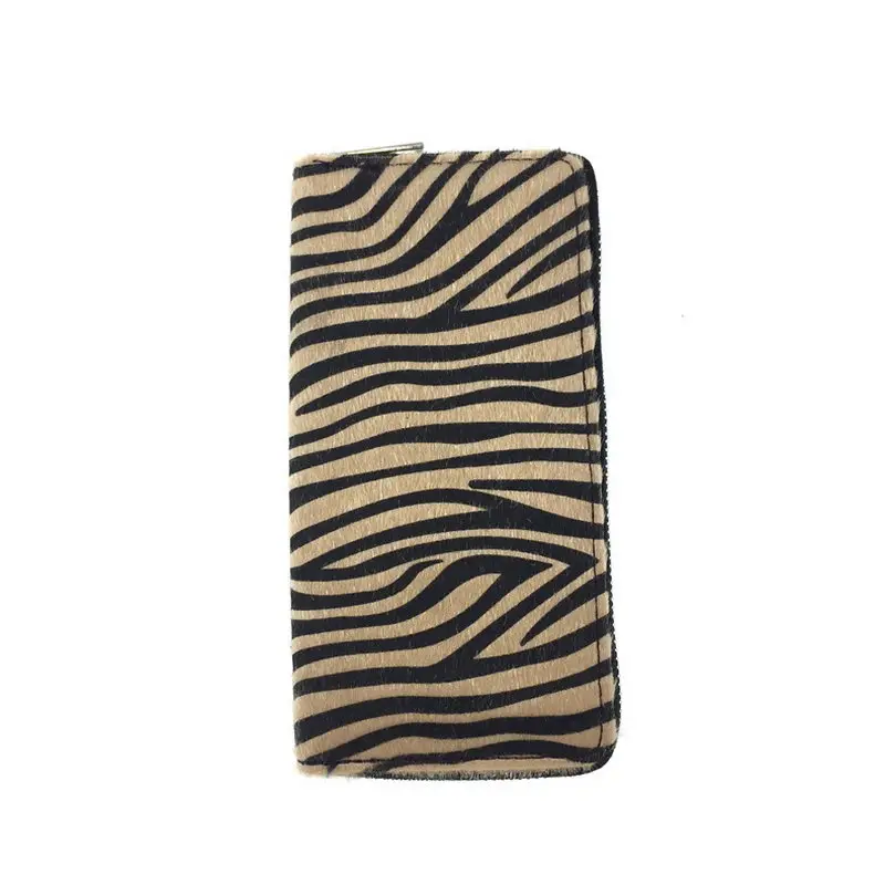 Kandra Personalized Women Wallet Long Clutch Zebra Print Fur Leather Pony Hair Purse Colorful Stripped Credit Card Wallet 2019