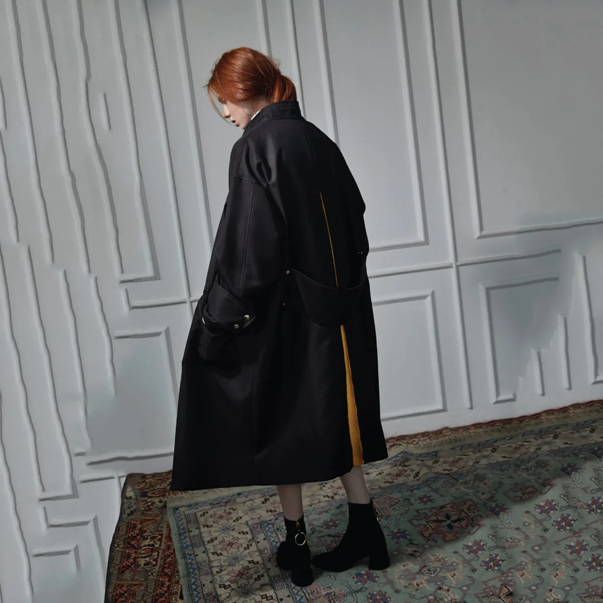 

Hot Sales-Casual Unisex Oversized Stand Collar Large Pocket Back Slit Contrast Color Joint Overcoat