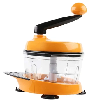 

Kitchen Manual Food Processor Meat Mincer Vegetable Chopper with Hand Crank and 3 Blades Orange Color