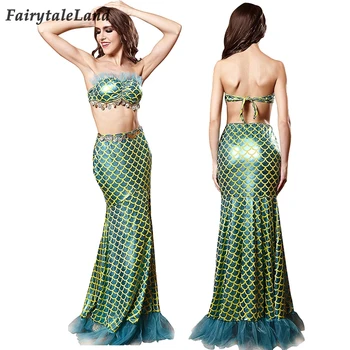 

Carnival Halloween Party Princess Long Dress Fish Scale Printing Mermaid Costume Women Fancy Clothing Regular Size