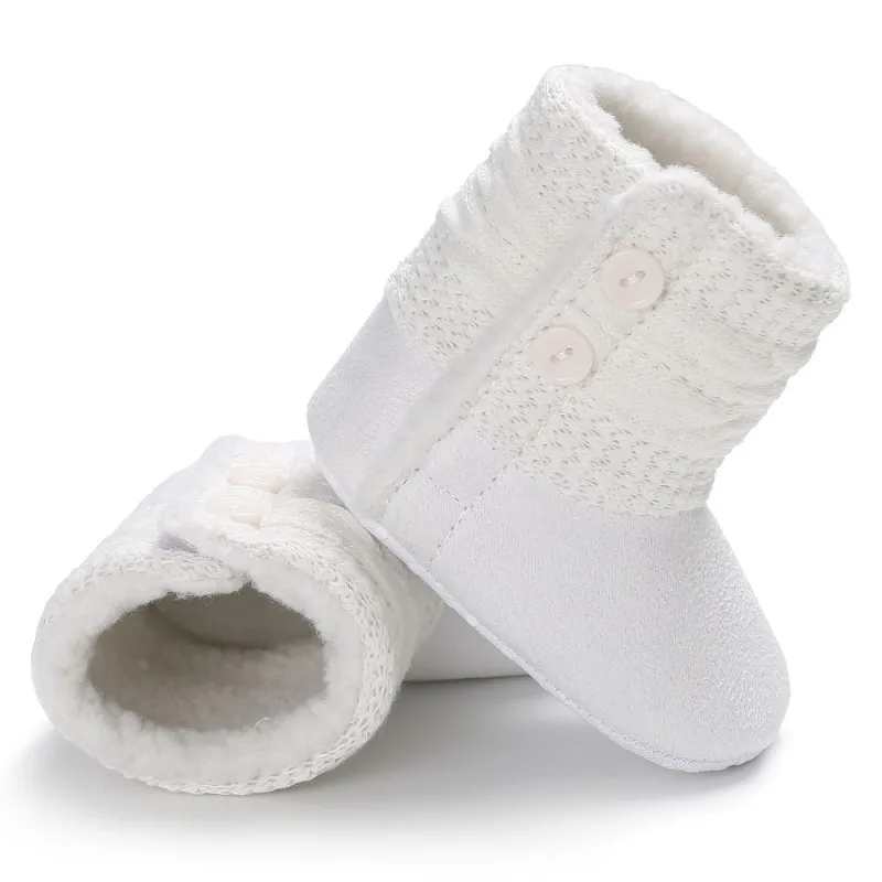 Зимние сапоги для новорожденных; теплые мягкие вязаные плюшевые зимние сапоги на пуговицах для маленьких мальчиков и девочек; однотонная детская обувь с узором