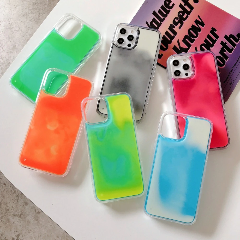 iphone xr phone case זוהר ניאון חול טלפון מקרה עבור iPhone 11 12 פרו X XR XS מקסימום 8 7 6S בתוספת מיני בחושך נוזלי גליטר חול טובעני טלפון כיסוי phone cases for iphone 11