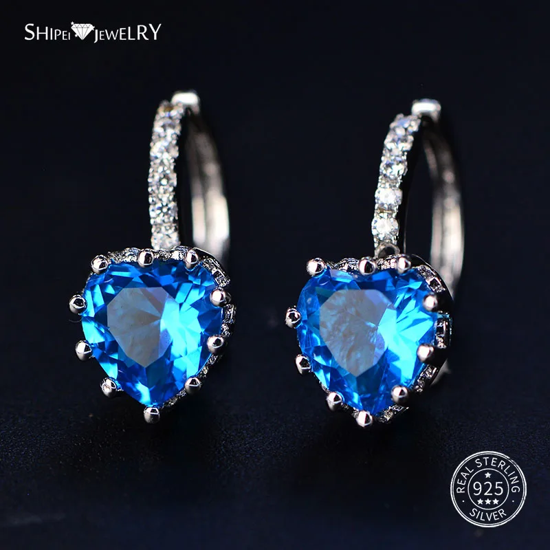 

Shipei heart Earrings 925 Sterling Silver Sapphire Emerald Ruby Gemstone Heart Shape Drop Earrings for Women Birthday Gift