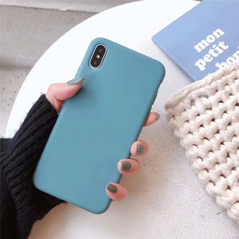 sea Милый желтый матовый однотонный карамельный чехол для телефона для Iphone X Xs Max Xr утолщенный простой силиконовый чехол для Iphone 6S 7 8Plus Мягкий чехол - Цвет: sea