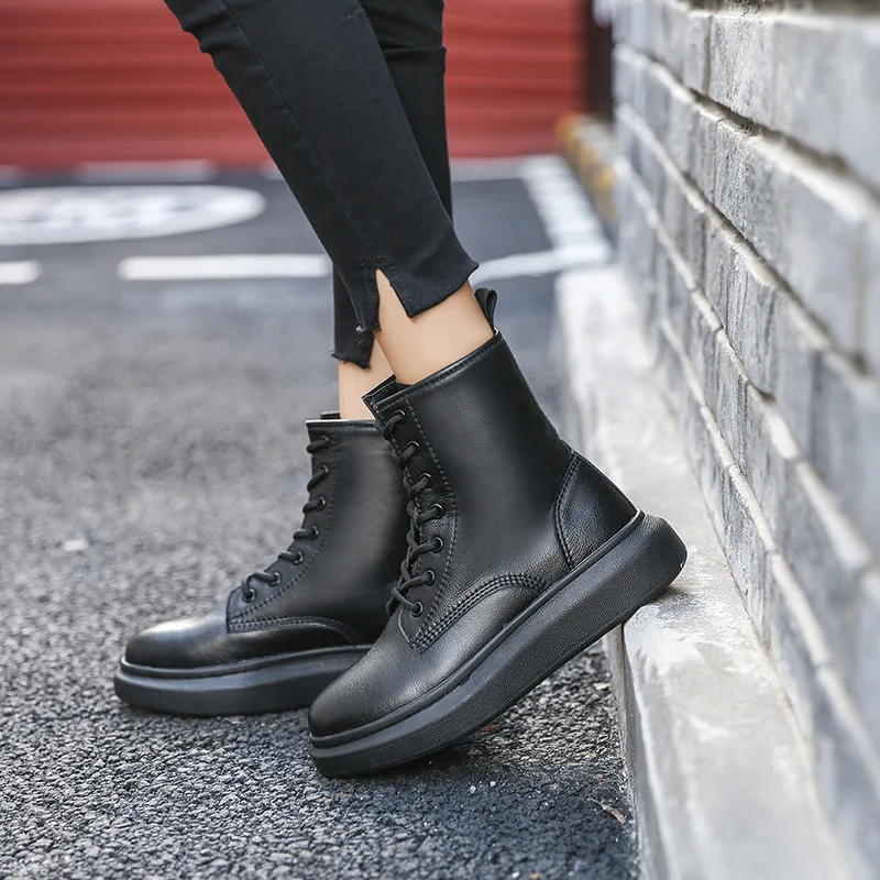 

2019 Autumn And Winter New Style Women's Boots Hight-top round-Toe British Style Single Boots Versatile Locomotive Short Boots B