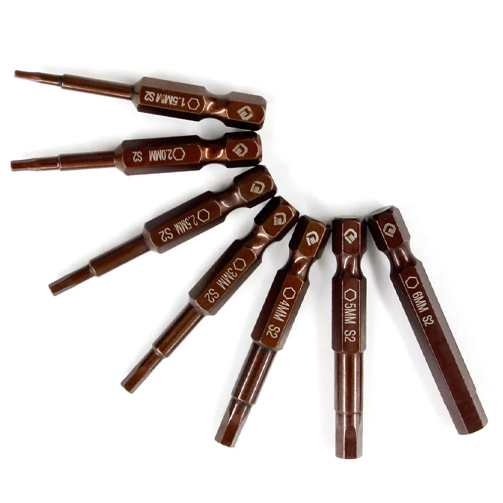 7Pcs set of Dark Red 50mm 1.5-6mm Hex Screwdriver Bits S2 Steel Magnetic Power Driver Tools high quality |