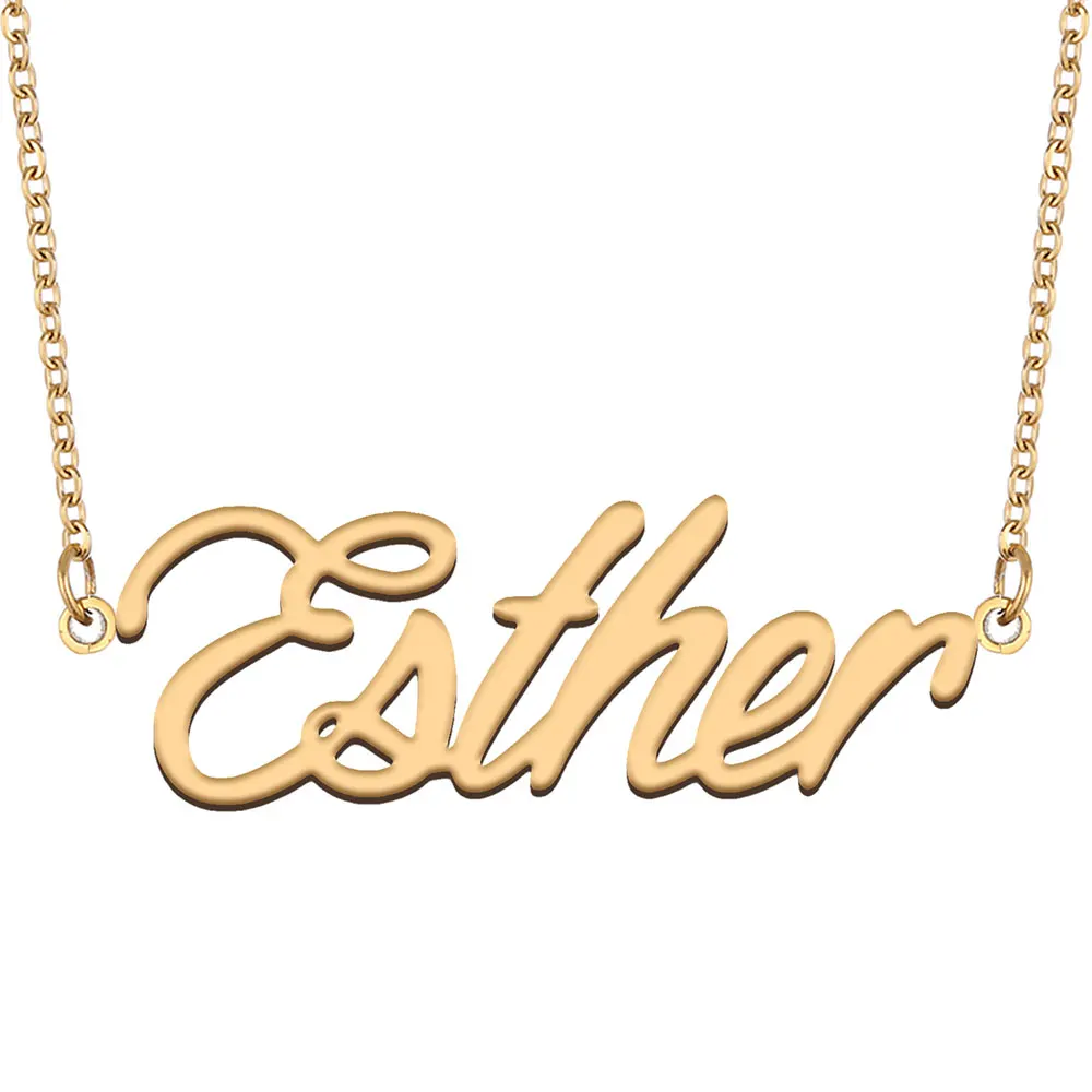 

Esther Name Necklace for Women Personalized Stainless Steel Jewelry Gold Plated Nameplate Pendant Femme Mothers Girlfriend Gift