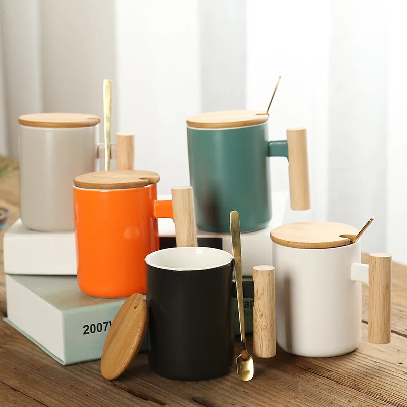 

Simple Mug Artistic Cup Coffee Cup Creative Wooden Handle Ceramic Cup Milk Cup