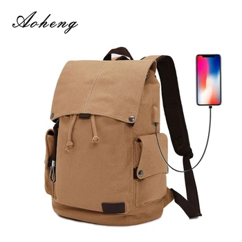 

College Canvas USB Charging Backpack Men Travel Laptop Drawstring Bagpack Women Student Classic School Outdoor Shoulder Bags