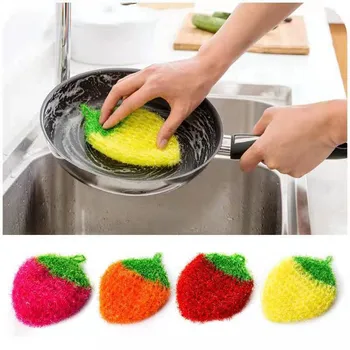 

1PC 13*14cm Strawberry polyester yarn dish cloth High Quality Cleaning Cloths Rag hand knitting kitchen washing towel Cloth
