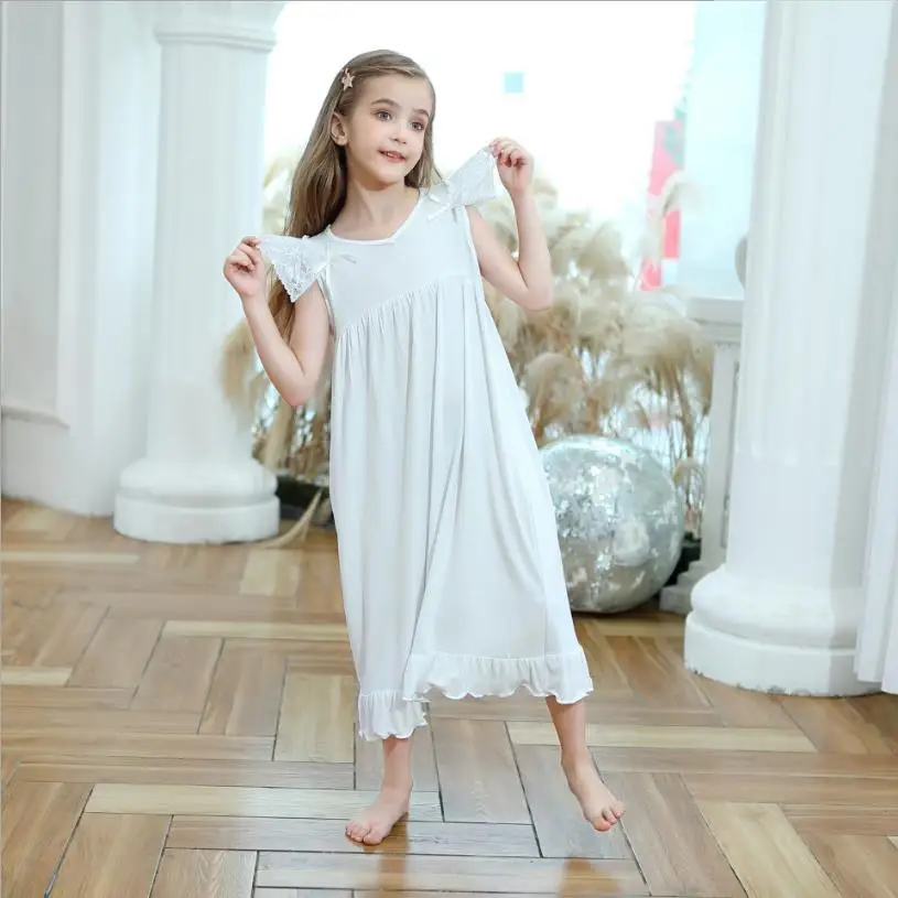 

Girls sleeveless lace patchwork pajamas children cotton princess v-neck sleep dress kids ruffles homeclothes baby clothes ws1706