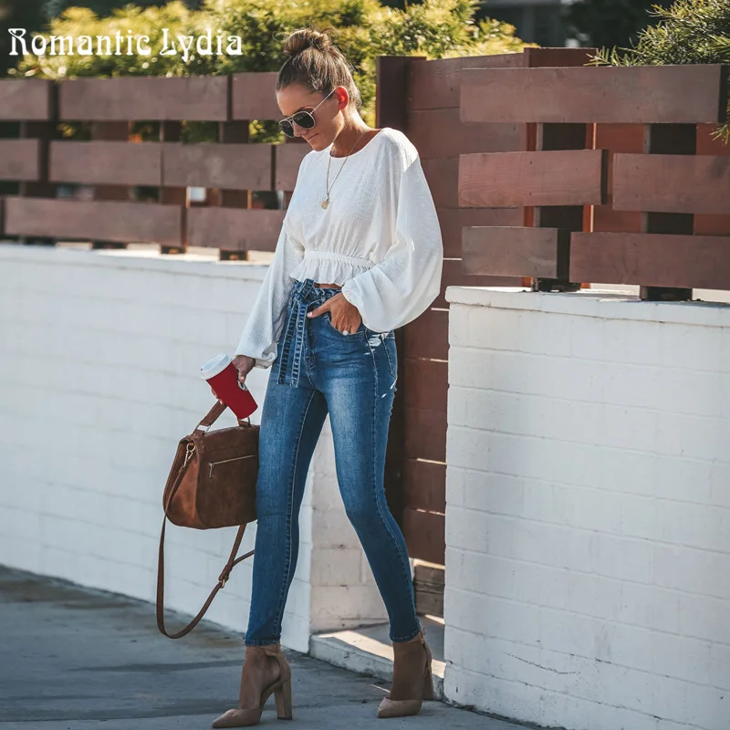 

White T shirt Women Long Sleeve Casual Female Tee shirt Elastic Waist Crop Tops