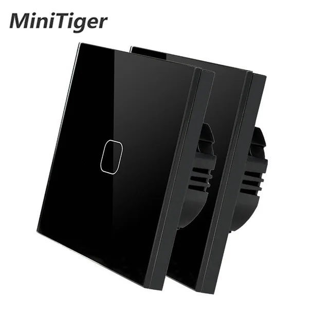 Minitiger AC220V, 1/2/3 1Way светильник стены Сенсорный экран переключатель сенсорный выключатель света ЕС Стандартный сенсорный выключатель с украшением в виде кристаллов Стекло Панель сенсорный выключатель 2 шт - Цвет: 2 pcs black 1 gang