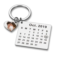 

Personalized Calendar Keychain Engraved with Your Date Text Photo Stainless Steel Keyring Wedding Anniversary Keyring Gift