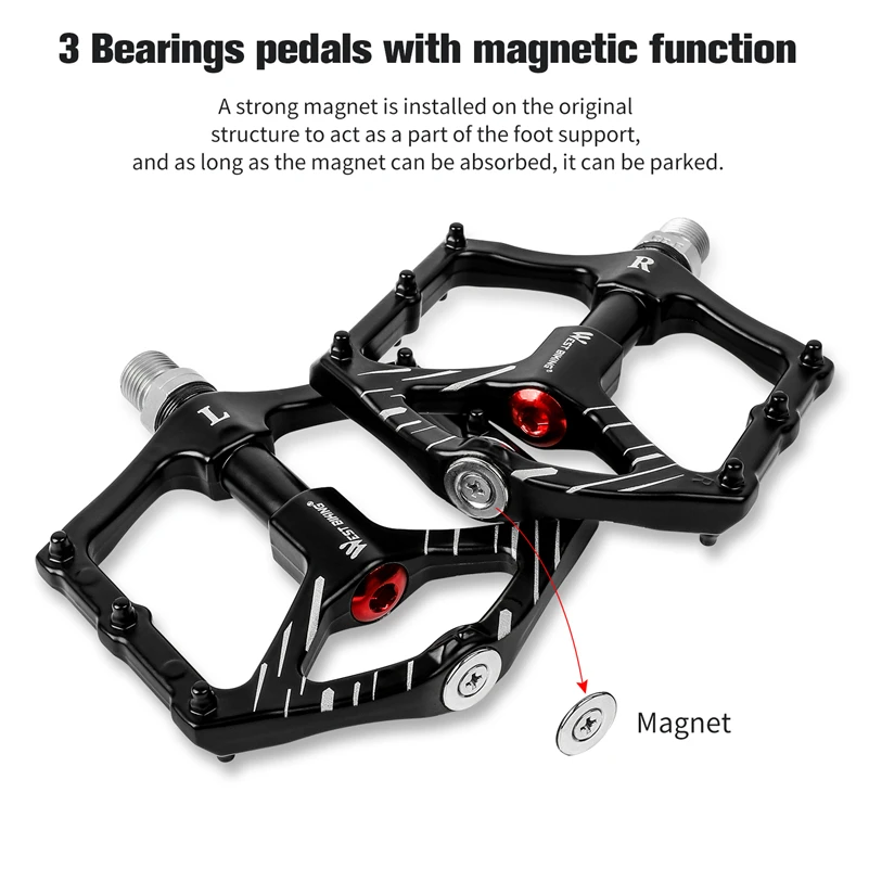 WEST BIKING Aluminum Alloy Bike Pedals 3 Sealed Bearings With Magnetic Bicycle Pedals Non-slip Bike Accessories Road MTB Pedals