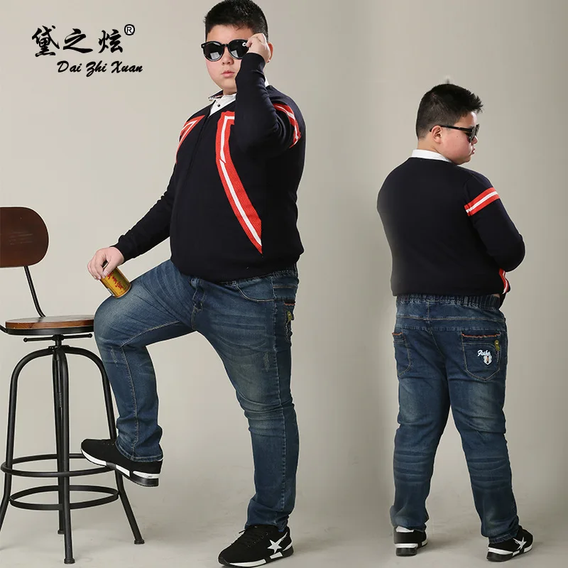 

Fat Crawler BOY'S Denim Trousers Big Boy Children Plus-sized Loose Straight Pants