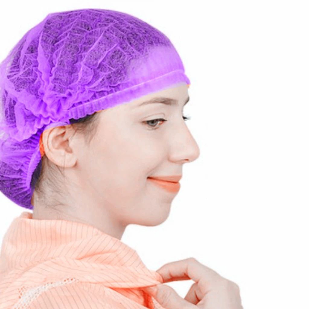 100x Disposable Mob Cap Hair Net Hats Head Cover Hair Salon Kitchen Restaurant Disposable Non-woven Head Cover Hat Elastic