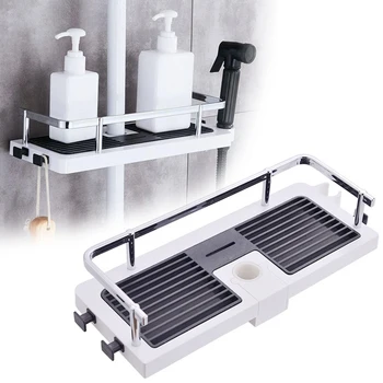 

Shower Rack Lifting Rod Bracket Shower Gel Shampoo Tray No Drilling Lifting Rod Bathroom Storage Rack Toilet Organizer