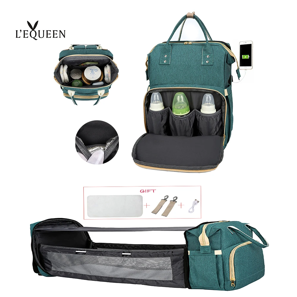 

Lequeen Baby Bag Foldable Diaper Bag USB Charging Backpack For Mom Waterproof Bolsa Maternidade Mochila Maternal Wet Bag Bolsa