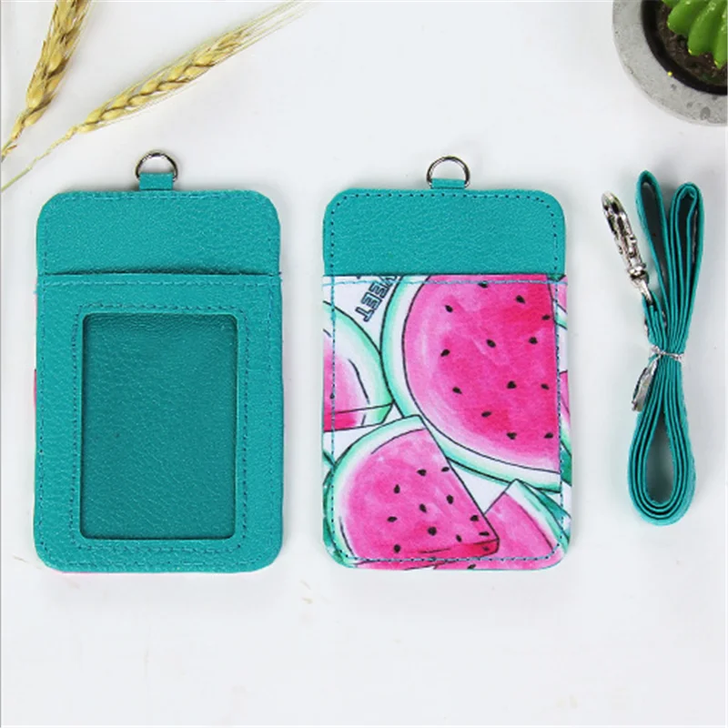Watermelon green Женский футляр для проездного шнурка из кожи конфет с героями мультфильмов для студентов с милыми кроличьими дверями, для работы, удостоверение личности, 2 карточки, чехол - Цвет: Watermelon green