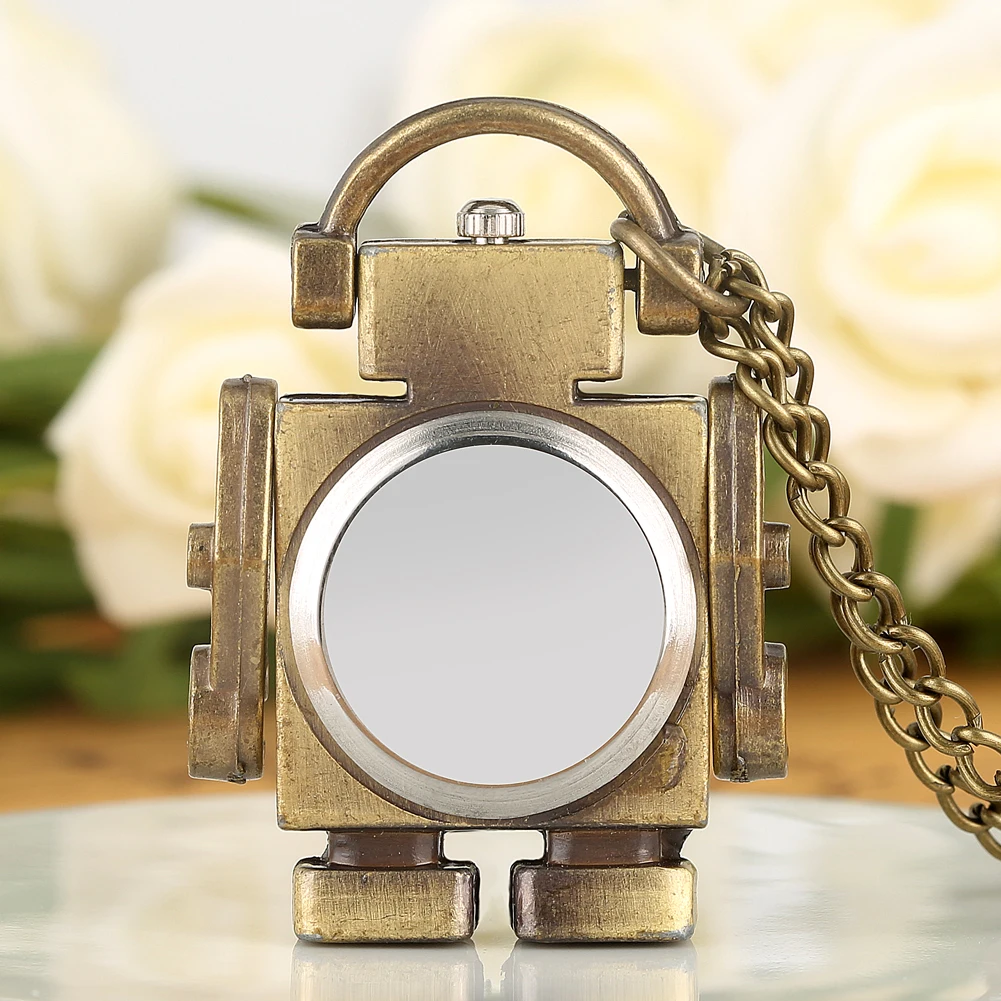 Attractive Robot Shape Pocket Watch for Male Necklace Stylish Open Face Quartz Pendant Watch for Kids 5