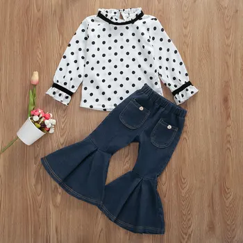 

Summer New 2020 Toddler Infant Kids Children Baby Girl Clothes Set Long Sleeve Turtleneck Dot Blouse Flare Pants Clothing 2PCs