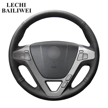 

Hand-stitched Steering Wheel Cover Black Genuine leather Car Steering Wheel Cover for Acura MDX 2009-2012 Car accessories