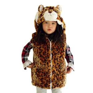 DOUBCHOW Cosplay Costume Animal Vest Children's Cartoon Leopard Winter Hooded 2017 Kids Girls Plush Outwear Coat Fleece Inside