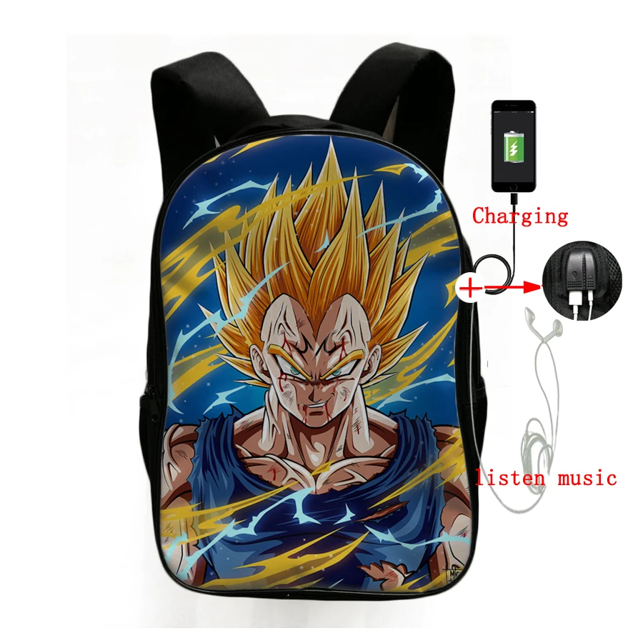 

Anime Dragon Ball Z USB Backpack Multi-function Large Capacity School Bag Super Saiyan Goku Vegeta Split Print Student Backpack