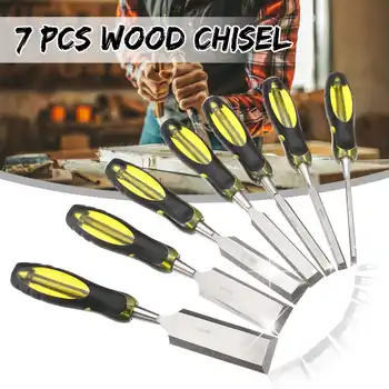 

7 Pcs 6/10/12/19/25/32/38mm Chrome Vanadium Steel Woodworking Chisel Wood Handle Woodworking Tool Set With Storage Bag