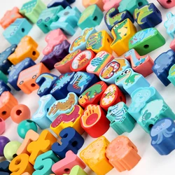 Bloc de construction de dinosaures à grosses particules, jouet en bois Montessori, amusant, amusant, éducation précoce, jeu de perles intéressant, pour enfants 