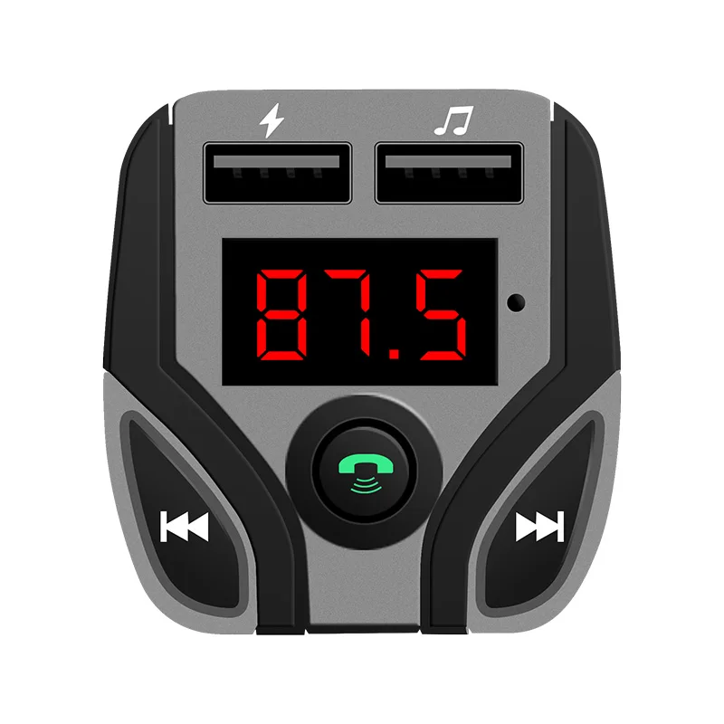Автомобильное зарядное устройство iPhone прикуриватель Bluetooth MP3-плеер USB Автомобильное зарядное устройство с fm-передатчиком Bluetooth Hands-free FM модулятор - Формат цифровых медиаданных: Gray