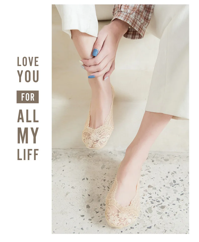 lace socks Invisible Women's summer Anti-slip Short Cotton cute 5 pairs fashion Ankle woman 2021 trends sexy transparent socks