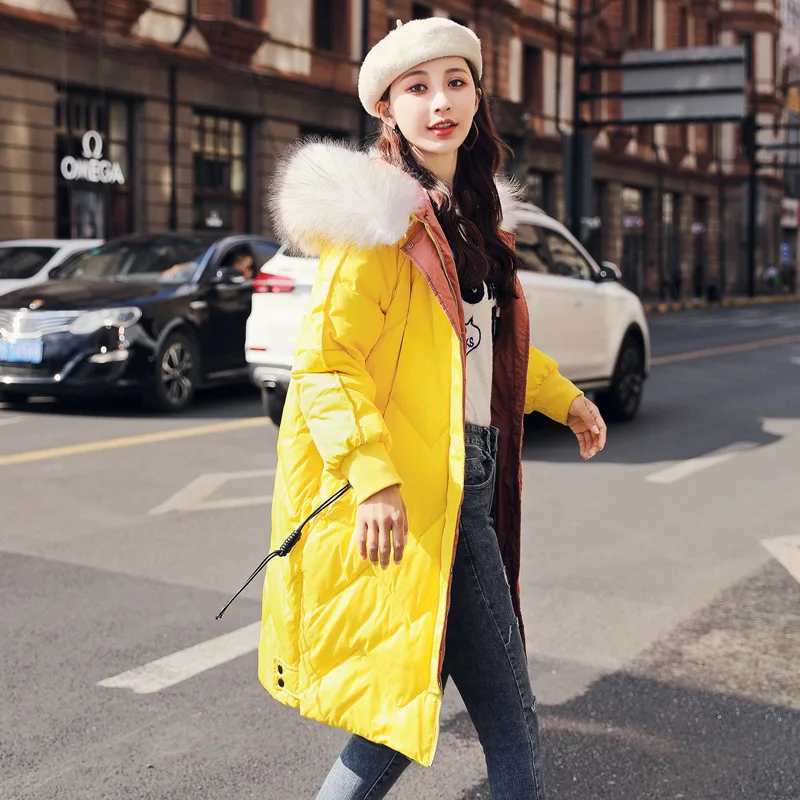 Winter New Style Hot Selling Fashion Korean-style Large Fur Collar Mid-length Loose-Fit down Jacket Women's Thick Coat Fash